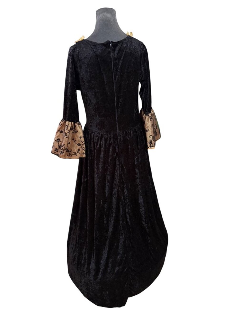 Victorian-Inspired Black & Gold Costume Dress With Velvet Details Small/Medium P - Picture 3 of 5